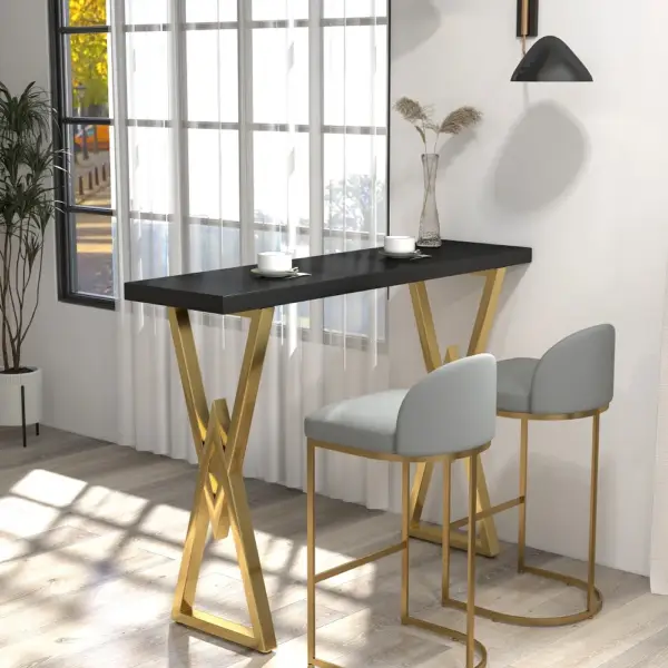 Black Rectangular Bar Height Pub Table Dining Table for Breakfast Nook Solid Wood X Base - Image 4