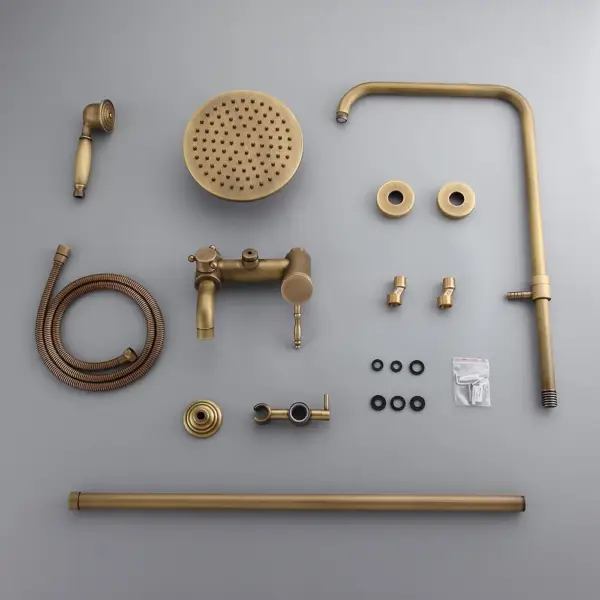 Antique Brass Single Lever Exposed Rain Shower System with Hand Shower & Bath Filler - Image 11
