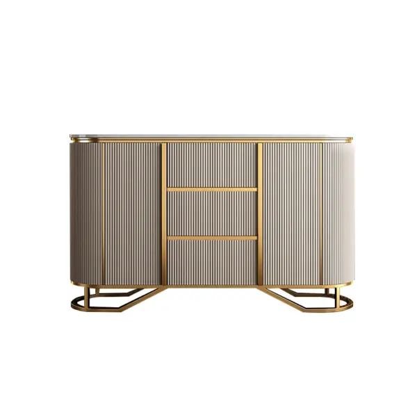 White Buffet Faux Marble Top Modern Sideboard with Stainless Steel Base - Image 6