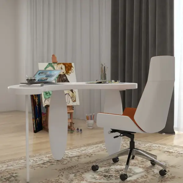 1400mm Modern White Curved Desk Wooden Home Office Desk with 3 Oval Legs - Image 3