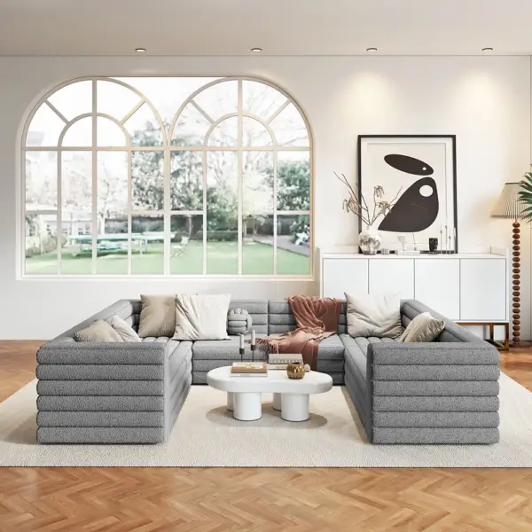 3200mm U-Shaped Modern Grey Boucle Modular Sectional Sofa for 8 Seaters - Image 9