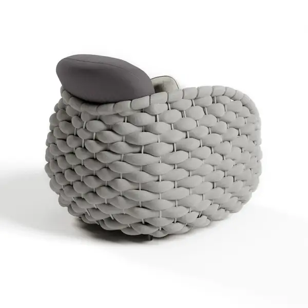 Tatta Modern Outdoor Swivel Chair 360 Degree Rotatable Gray Woven Rope Armchair Sofa - Image 7