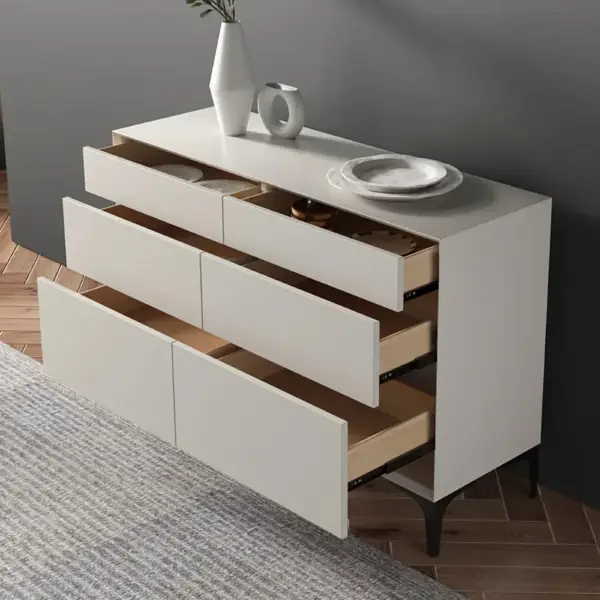 1200mm Minimalist Off White Dresser Accent 6-Drawer Cabinet - Image 2