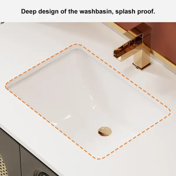 800mm Black Floating Bathroom Vanity Undermount Ceramic Sink with Rattan Door Cabinet - Image 6