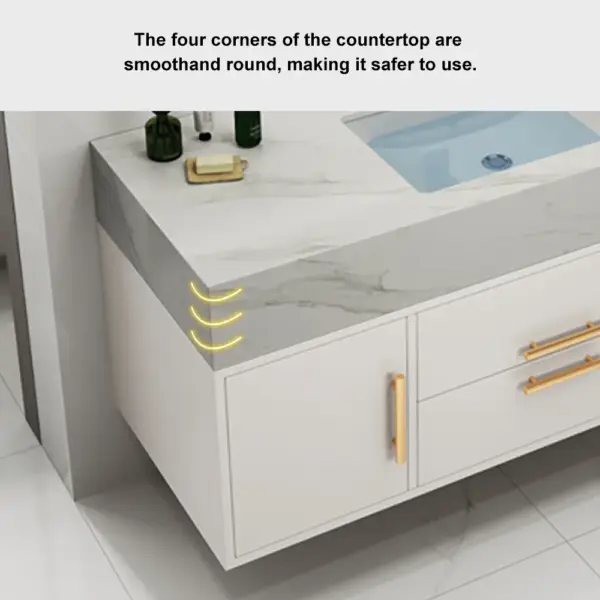 Modern 1000mm White Floating Bathroom Vanity Set Stone Top Wall Mounted Bathroom Cabinet - Image 5