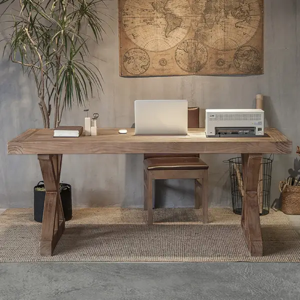 1500mm Farmhouse Wooden Standing Writing Desk in Natural Trestle - Image 2