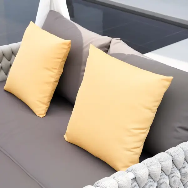 White Aluminium & Grey Woven Rope 2-Person Outdoor Patio Daybed with Canopy Curtains - Image 7