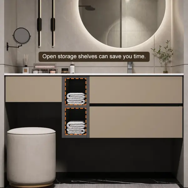 1000mm Modern Floating Bathroom Vanity Set with Single Basin & a Makeup Counter in Khaki - Image 10