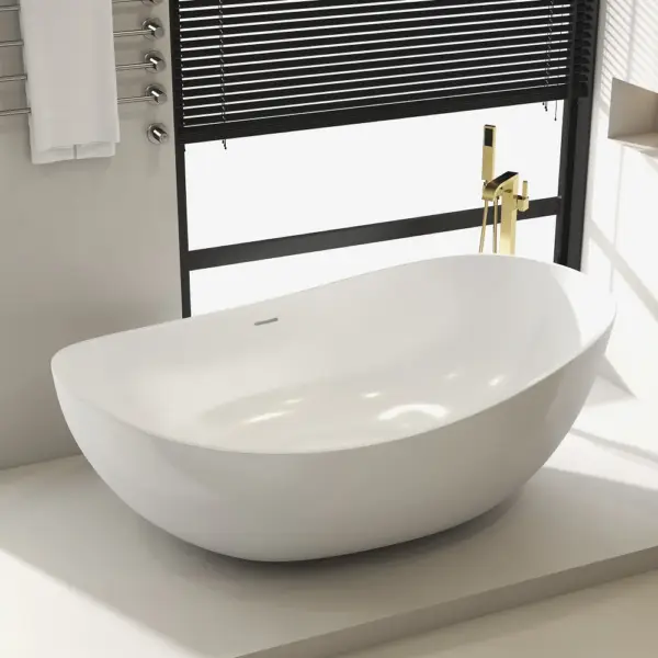 1785mm Contemporary Oval Freestanding Stone Resin Soaking Bath in Glossy White - Image 7