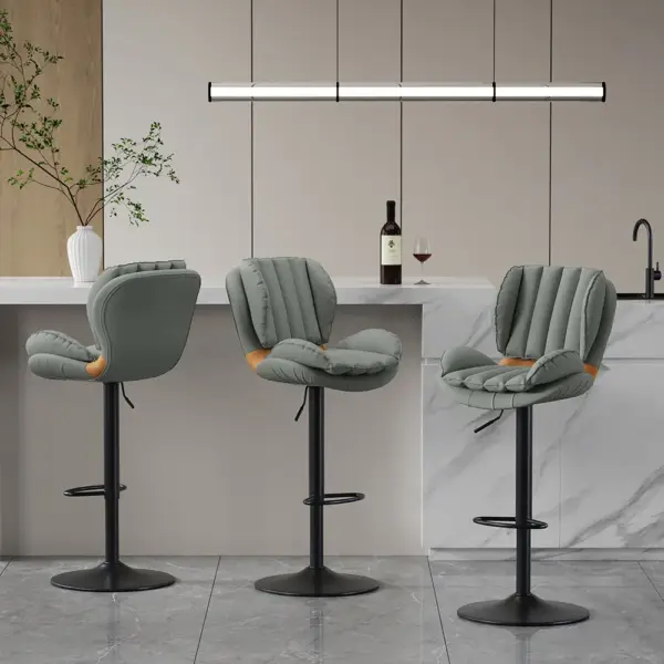 Backrest Adjustable Height PU Leather Upholstered Swivel Bar Stool - Image 2