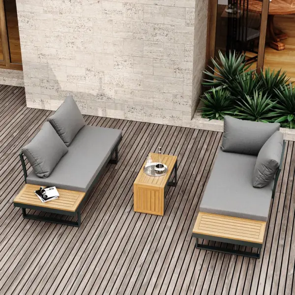 3-Pieces Sectional Outdoor Sofa Set with Cushion Back and Side Table - Image 7