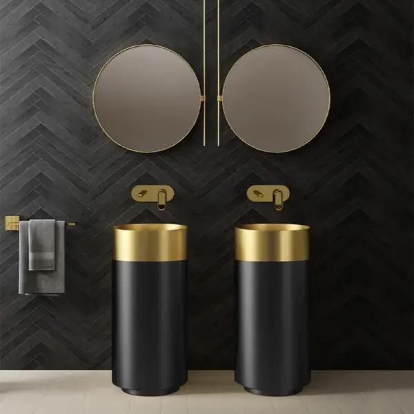 Gold & Black Modern Luxury Round Stainless Steel Basin Pedestal Basin Freestanding - Image 7