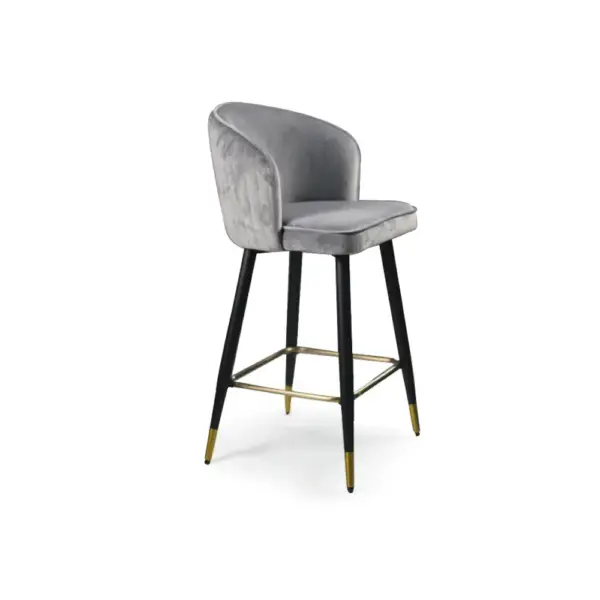 Gray Bar Height Bar Stool Tufted Upholstered Velvet Bar Stool Footrest - Image 7