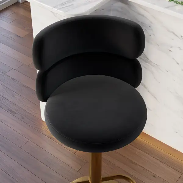 Black Velvet Swivel Bar Stool with Full Back Adjustable Counter Height Stools - Image 4
