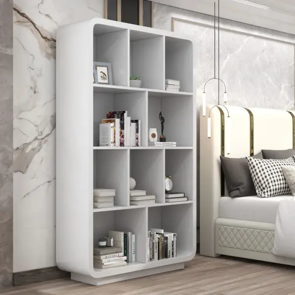 Chicent 2000mm Modern White Bookshelf 4-Tier Standard Bookcase with Rich Storage - Image 3
