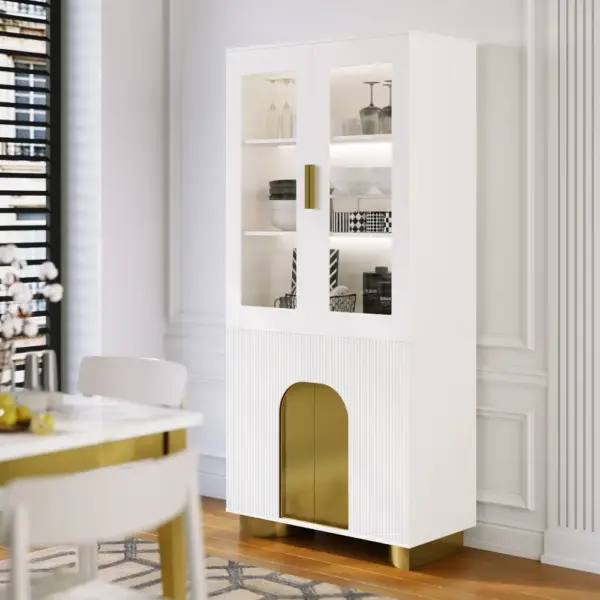 Artus Modern Off-White Storage Display Cabinet with Shelves & LED & Backboard - Image 7