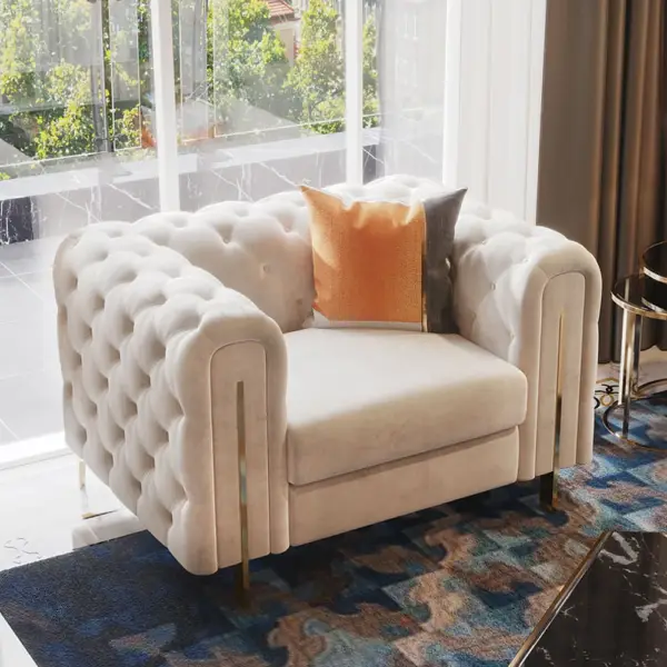 Taree Set of 2 2200mm Modern White Leath-aire Upholstered Sofa & Chair Living Room - Image 6