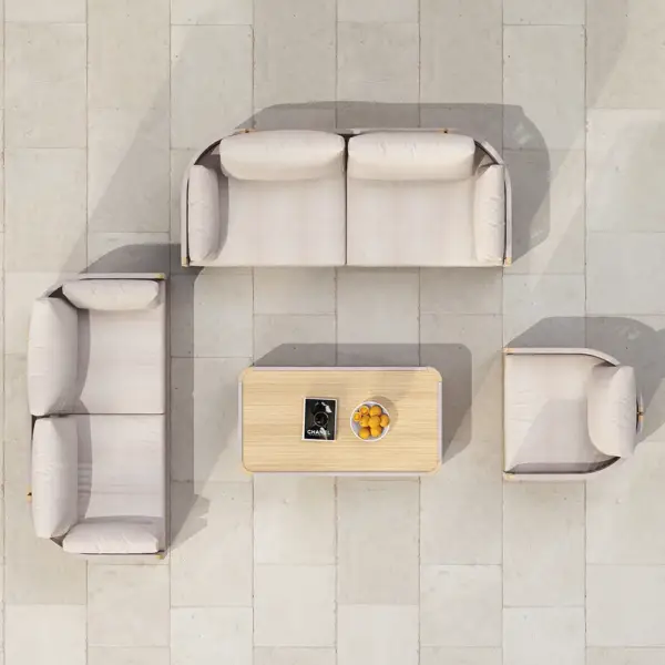 4 Pieces Modern Aluminum & Rope Outdoor Swivel Sofa Set with Coffee Table in Khaki for 6 - Image 4