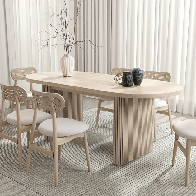 1600mm-2000mm Oval Extendable Whitewash Dining Table Butterfly Leaf 6 Seater