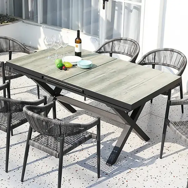 Mid Century Modern Rectangle 6 Person Extendable Outdoor Patio Dining Table Gray & Black - Image 2