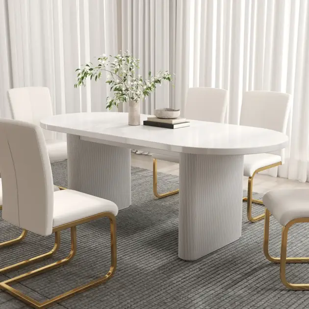 1600mm-2000mm Oval Extendable White Dining Table Butterfly Leaf 6 Seater