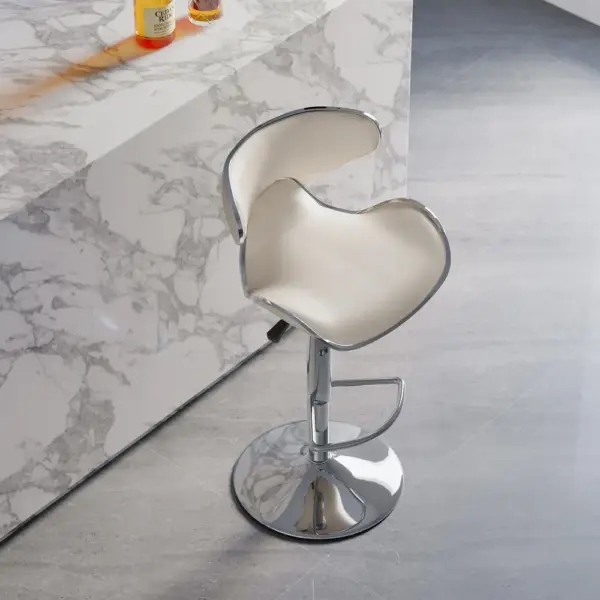 Bar Height Bar Stool White PU Leather Upholstery 810mm Bar Chair with Backrest - Image 3