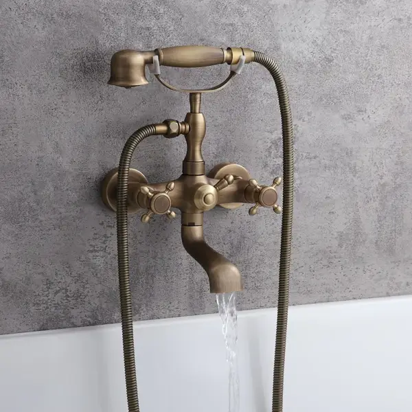 Chester Classic Style Antique Brass Wall Mount Clawfoot Tub Filler with Hand Shower