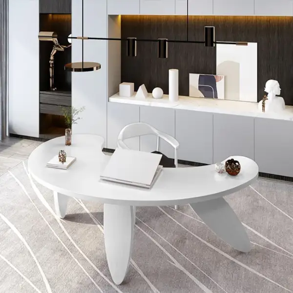 1400mm Modern White Curved Desk Wooden Home Office Desk with 3 Oval Legs