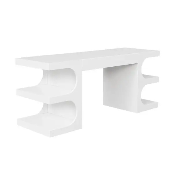 1630mm White Wooden Writing Desk Modern Office Desk with 1 Drawer & 4 Open Shelves - Image 6