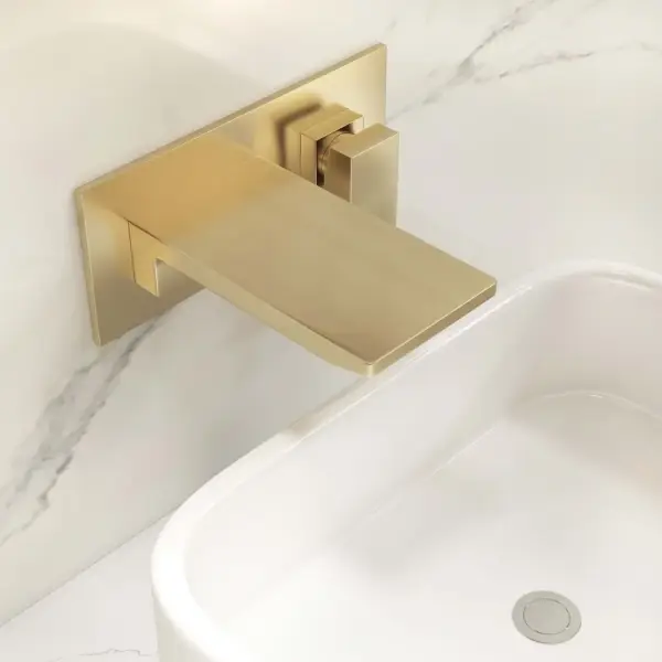 Sleek Brushed Gold Wall Mounted Single Lever Handle Waterfall Bathroom Basin Tap - Image 6