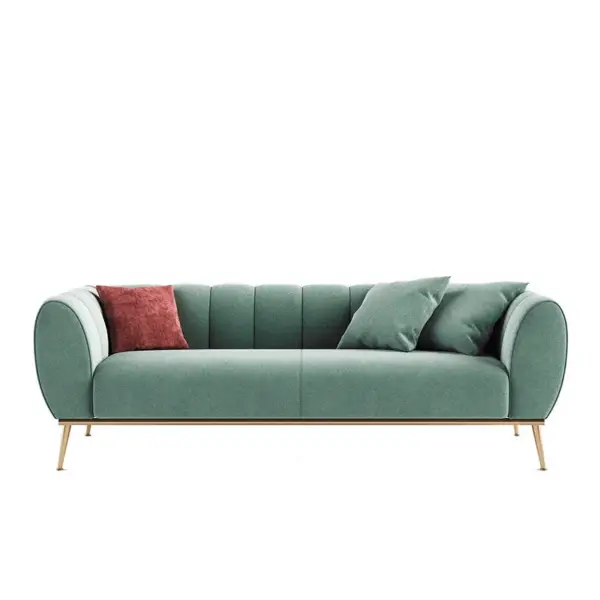 Modern Green Velvet Upholstered Sofa 3-Seater Sofa Gold Stainless Steel Base - Image 6