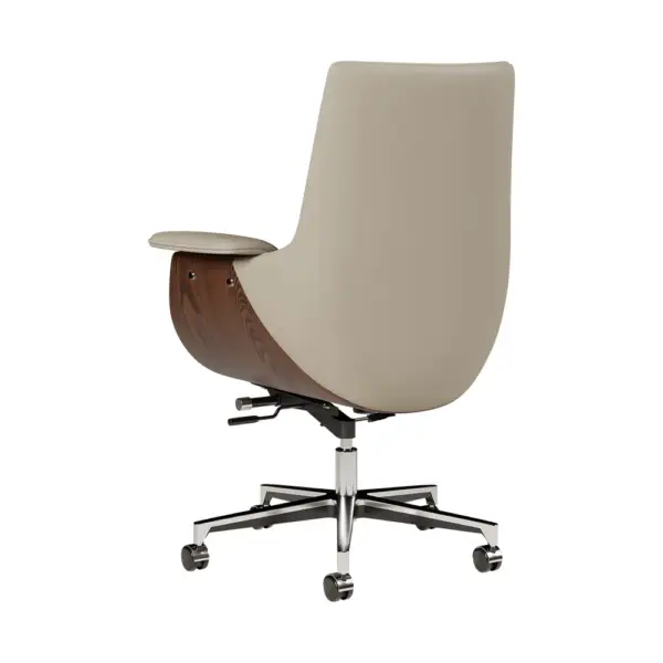 Grey Leather Modern Home Office Chair Upholstered High Back Desk Chair Wooden Frame - Image 14