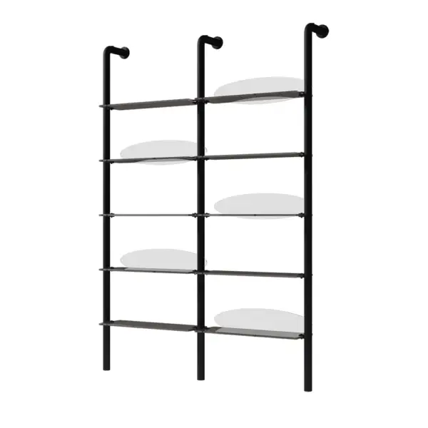 5-Tier Industrial Ladder Shelf Acrylic Black & Grey Wall Mounted Display Bookshelf - Image 5