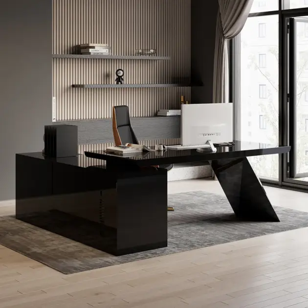 1800mm Black L-Shape Executive Desk Modern Drawers & Cabinet Large Desk Right Hand