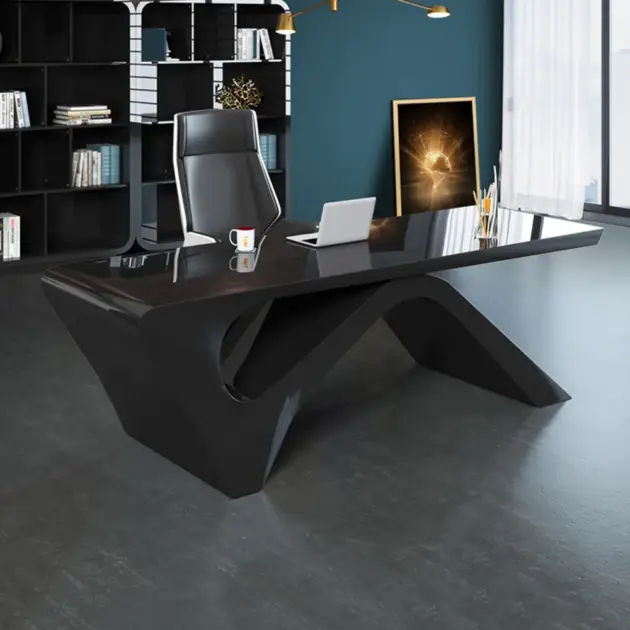 1400mm Modern Rectangular Black Computer Desk Office Desk with Pedestal Base