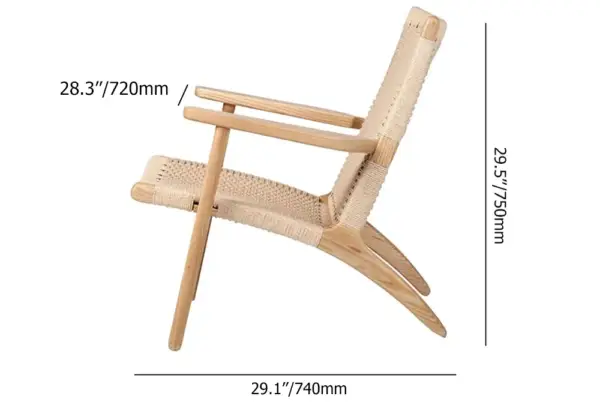 Japandi Solid Wood Outdoor Patio Lounge Chair Armchair Kraft Paper Rope Woven Seat - Image 11