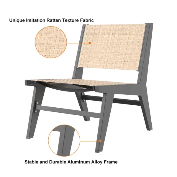 5Pcs Rustic Rattan Aluminum Outdoor Patio Lounge Chair Set Round Coffee Table & Stool - Image 15