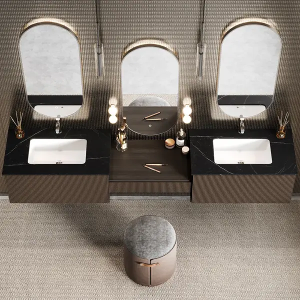 Modern Floating Double Sink Bathroom Vanity Set with Makeup Table Walnut - Image 4