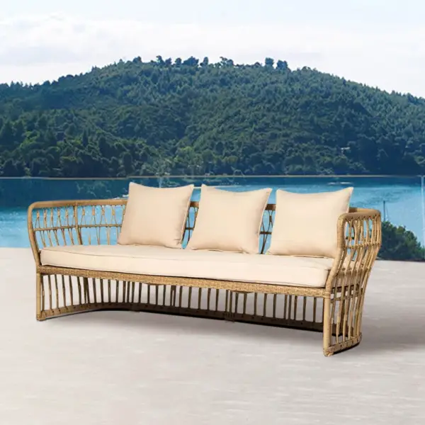 Boho 1880mm Natural Color Rattan Sofa Square Arm with Cushion Pillow - Image 4