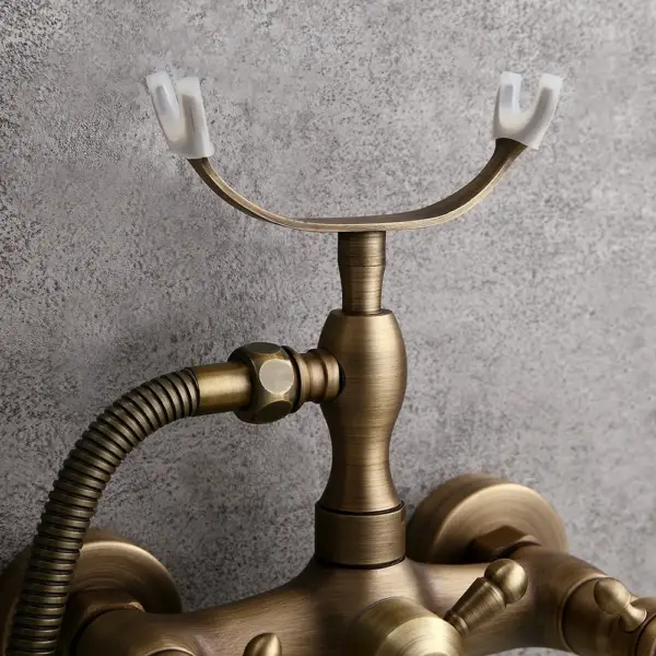 Chester Classic Style Antique Brass Wall Mount Clawfoot Tub Filler with Hand Shower - Image 2