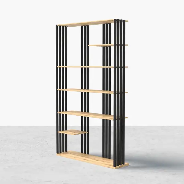 2000mm Modern Natural Etagere Bookcase 6-Tier Bookshelf Display in Black Finish - Image 9