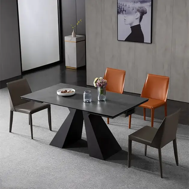Minimalist Retractable Rock Slab Rectangular Luxury Folding Dining Table