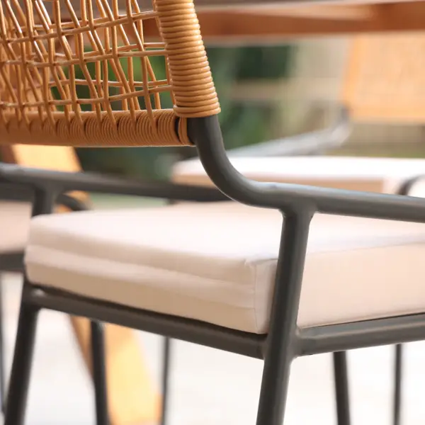 9Pcs Mid Century Modern Outdoor Dining Set Rectangle Table & Aluminum Rattan Chair - Image 8