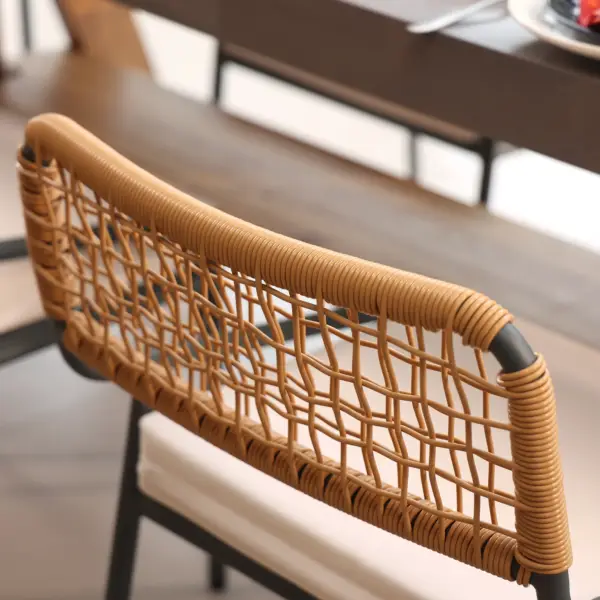 9Pcs Mid Century Modern Outdoor Dining Set Rectangle Table & Aluminum Rattan Chair - Image 9