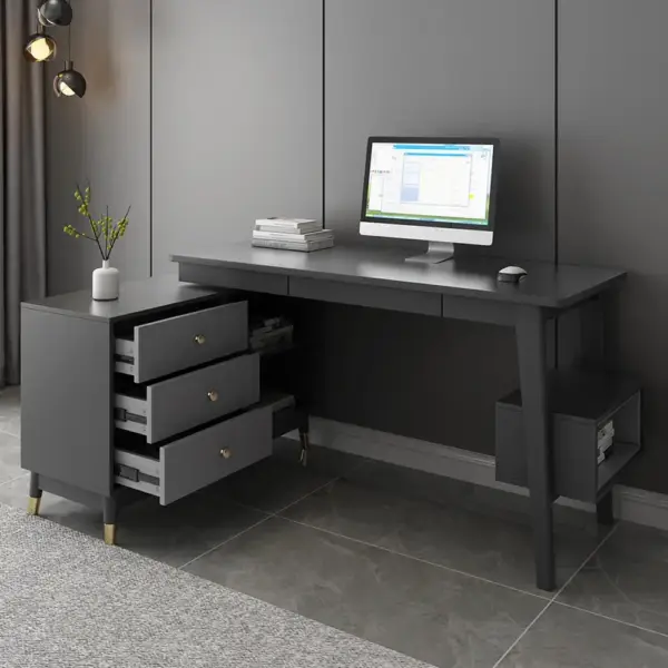 Ultic Gray Reversible L-Shaped Desk Computer Desk with Drawers & Shelf Ample Storage - Image 7