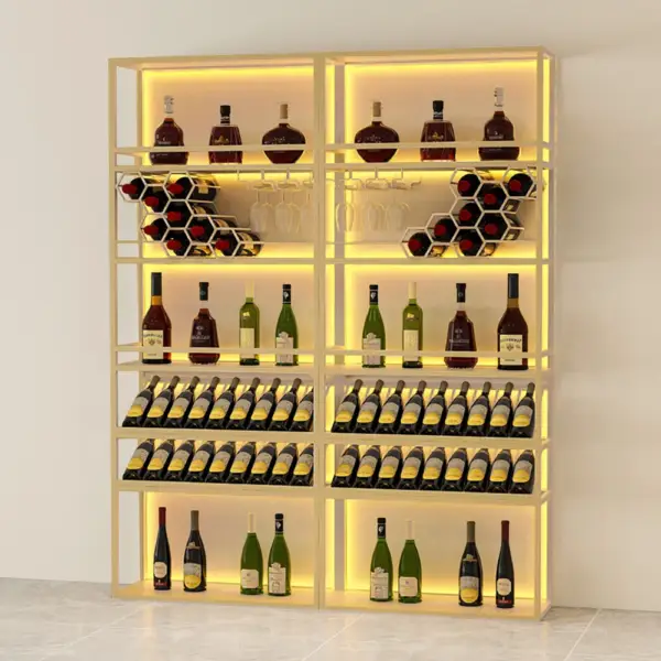 Gold Contemporary Standing Honeycomb Wine Rack with Glass Rack-A