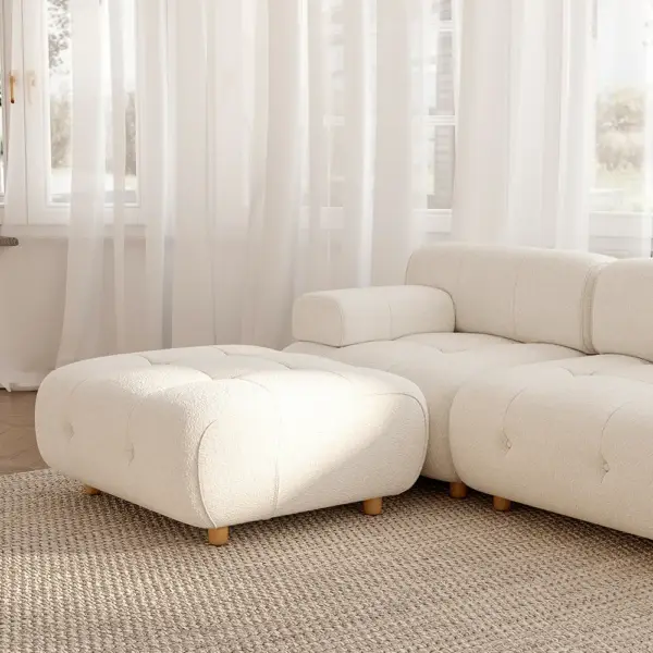 Modern L-Shaped Modular White Boucle Corner Sectional Sofa Loveseat with Wood Legs - Image 6