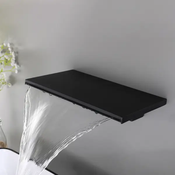 Waterfall Wall Mount Bathroom Basin Tap Single Knob Solid Brass Matte Black - Image 5