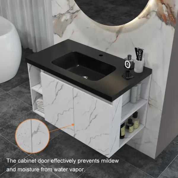 700mm Faux Marble Wall-Hung Bathroom Vanity with Top Stone Slate Countertop & Basin - Image 5