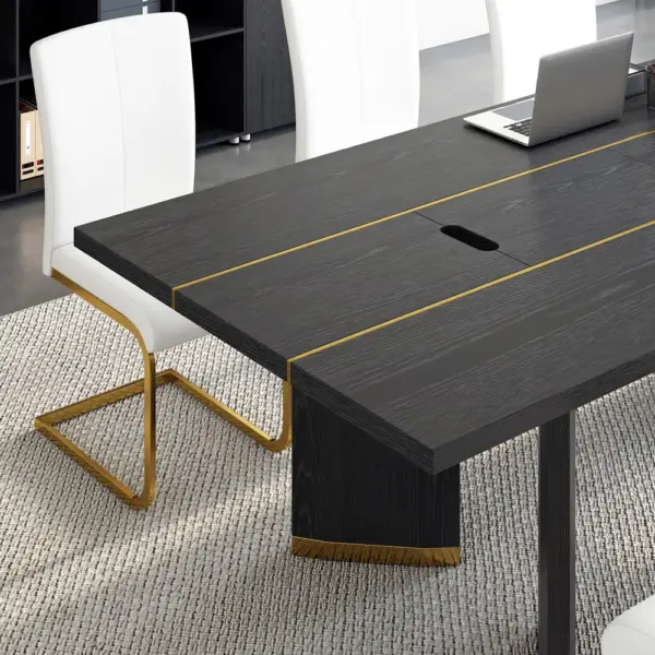 2400mm Modern Black Long Meeting Conference Table Rectangle Table Cable Management - Image 5